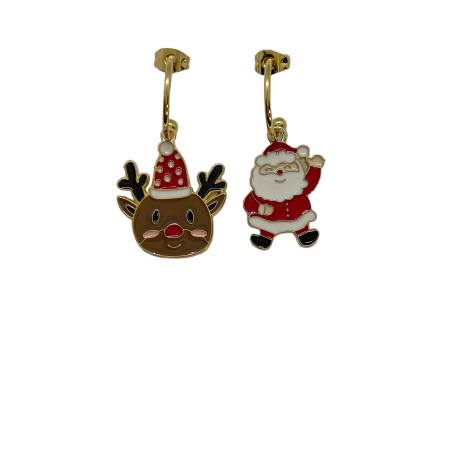 earrings steel gold hoop deer and santa
